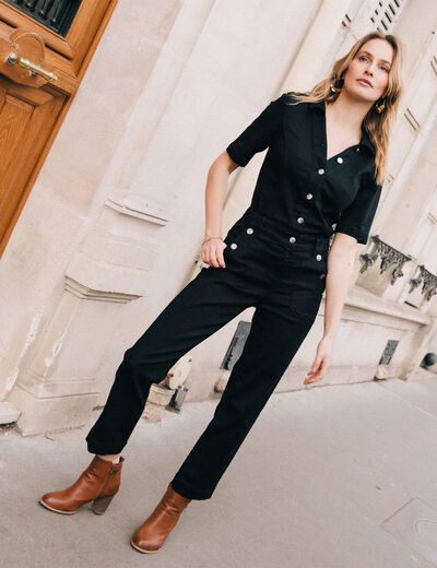 Combinaison pantalon en jean noir femme