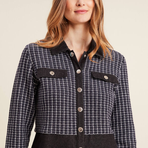 Robe droite buste tweed noir femme
