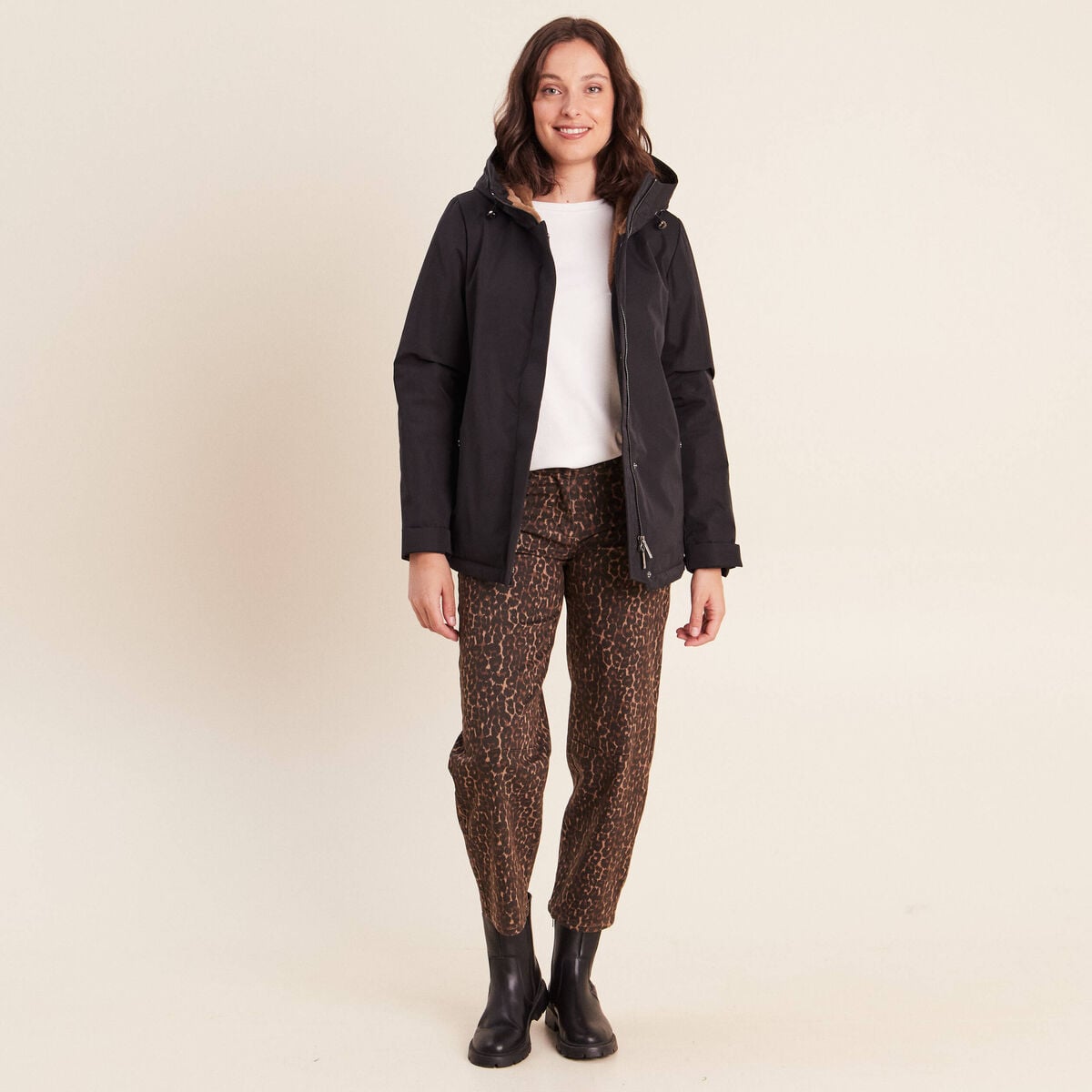 Parka doubl&eacute;e avec capuche noir femme