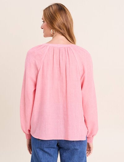 Chemise ample col v manches longues rose femme