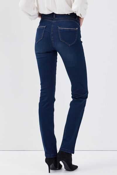Jean ajusté taille haute denim brut femme