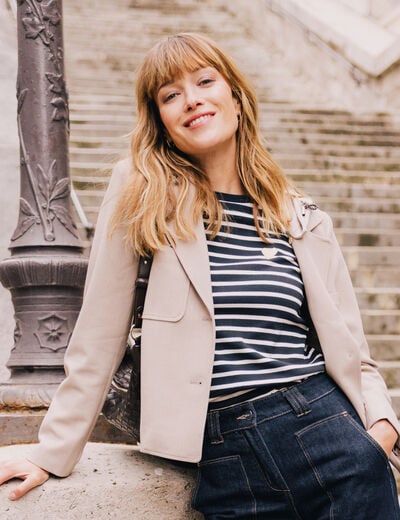 veste cintr&eacute;e doubl&eacute;e avec capuche beige femme