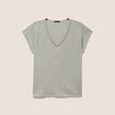 T-shirt col v manches courtes aspect lin vert clair femme