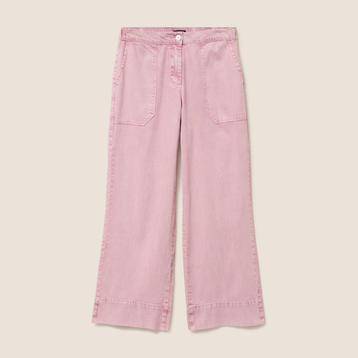 Pantalon large taille haute fluide rose femme