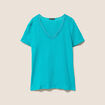 T-shirt manches courtes col en V vert turquoise femme