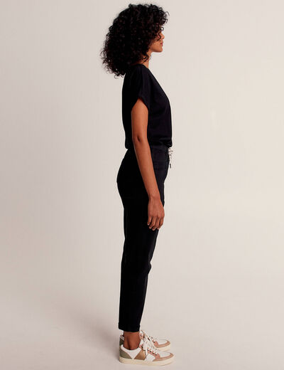 Pantalon coupe droite à coulisse vert foncé femme