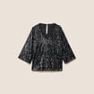 Blouse col v manches 3/4 &agrave; sequins gris fonc&eacute; femme