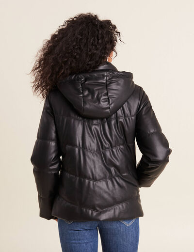 Doudoune à capuche simili cuir noir femme