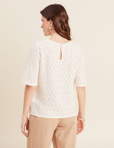 Blouse manches courtes ajourée ecru femme