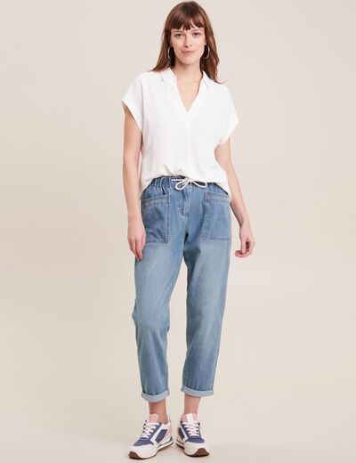 Jean coupe mom 7/8&egrave;me denim double stone femme