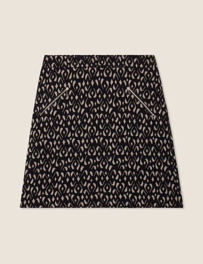 Jupe droite détails zippés noir femme