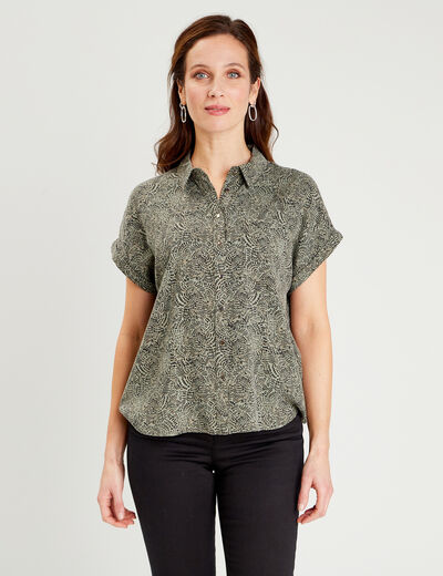 Chemise manches courtes vert kaki femme