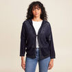 Gilet droit mi-long à capuche bleu marine femme