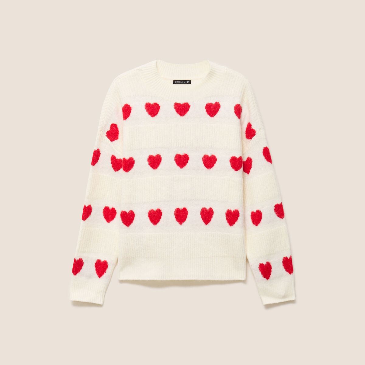 Pull col rond manches longues rouge femme