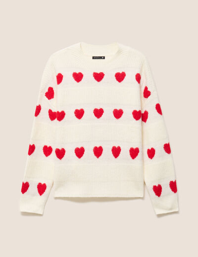 Pull col rond manches longues rouge femme