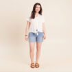 T-shirt col tunisien manches courtes blanc femme