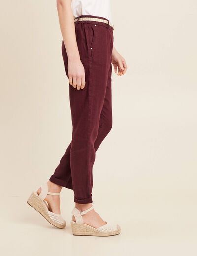 Pantalon flou ceinturé prune femme