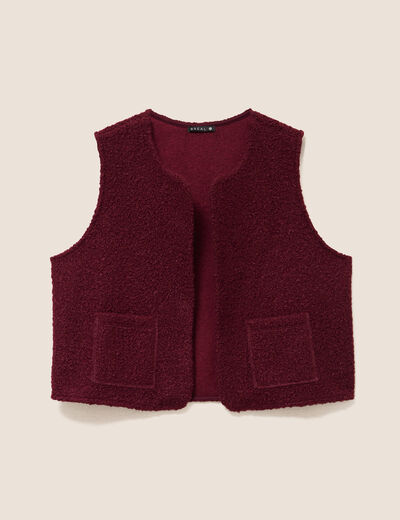 Gilet sans manches bouclette poches bordeaux femme