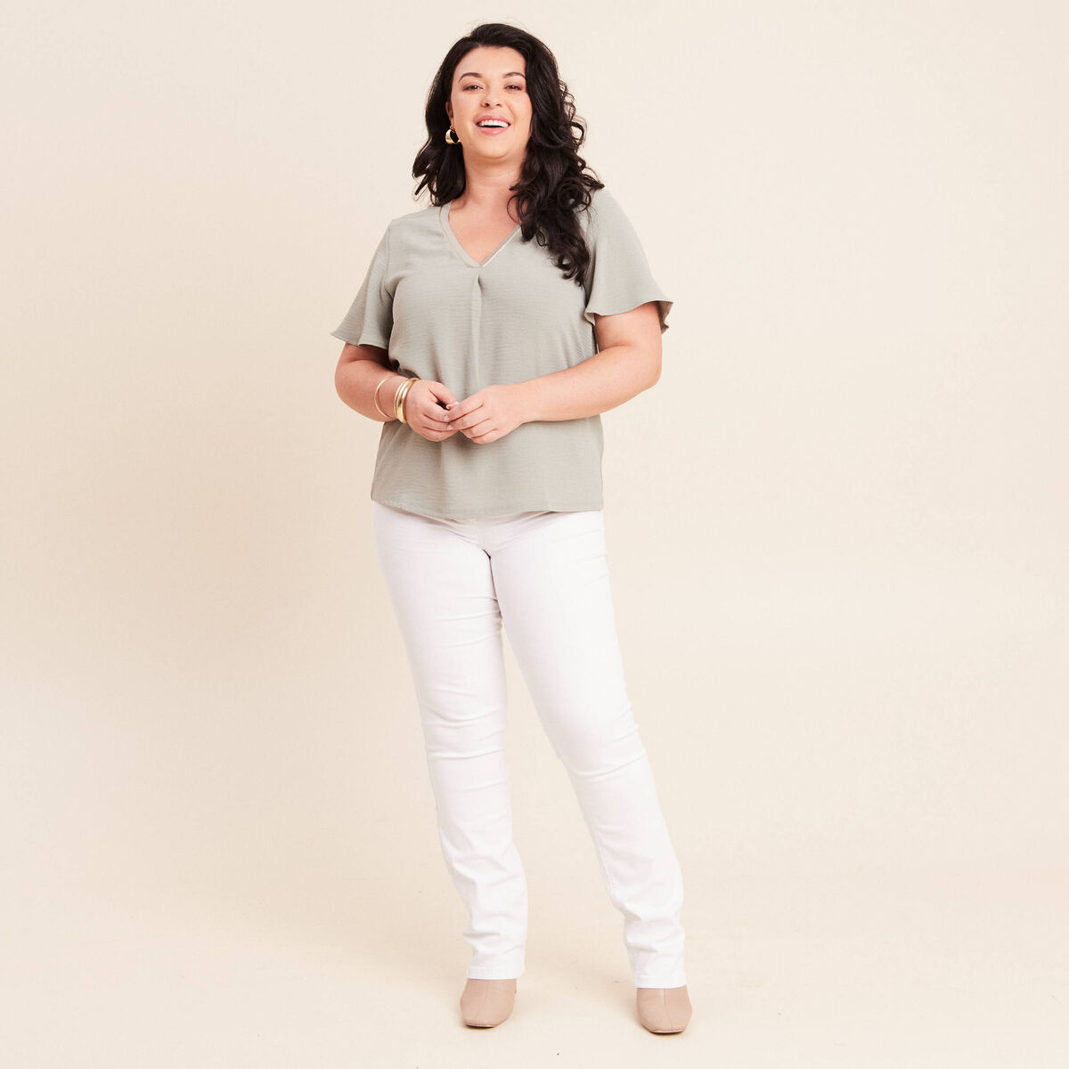 T-shirt bi-mati&egrave;re manches courtes vert clair femme