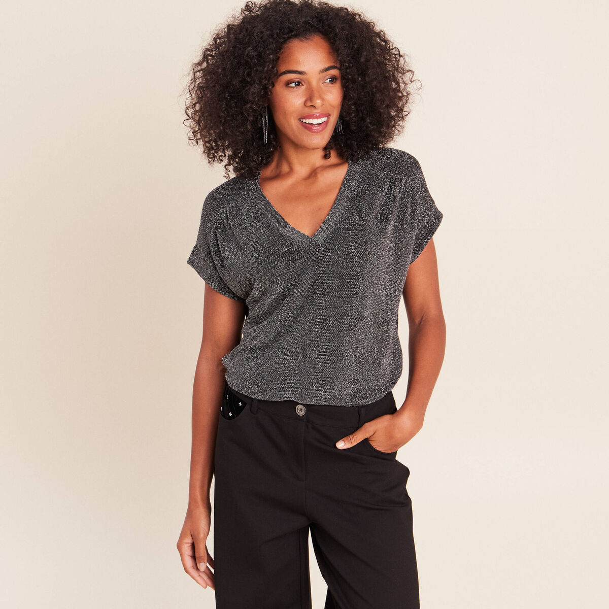 T-shirt manches courtes gris argent femme