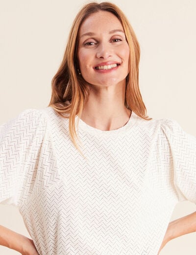 Blouse droite col rond manches 3/4 ecru femme