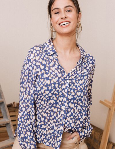 Chemise manches longues bleu femme