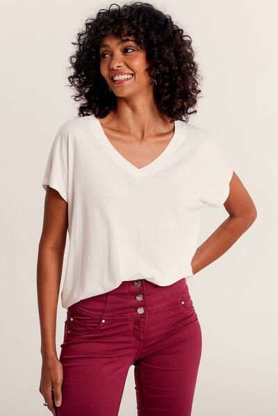 T-shirt manches courtes ecru femme