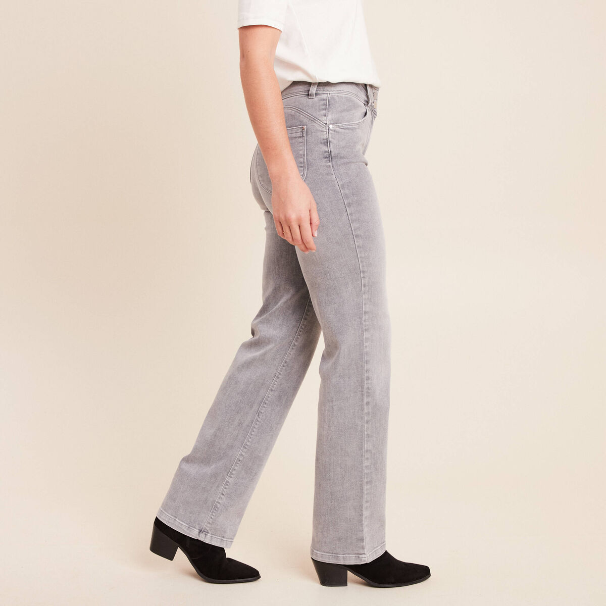 Jean taille haute denim gris clair femme