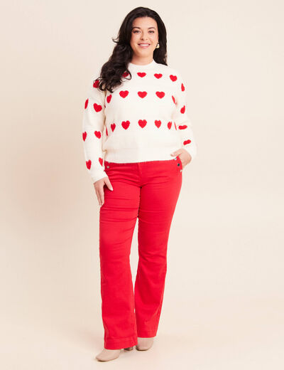 Pull col rond manches longues rouge femme
