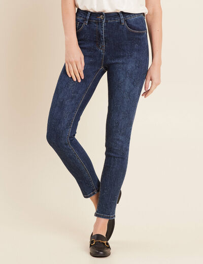 Jean ajusté à strass denim brut femme