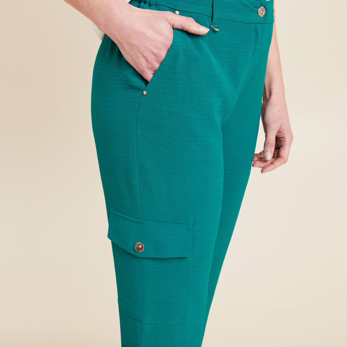 Pantalon flou cargo 7/8&egrave;me vert femme