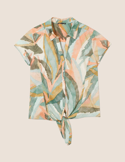 Chemise manches courtes nouée multicolore femme
