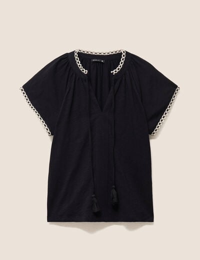 T-shirt col tunisien noir femme