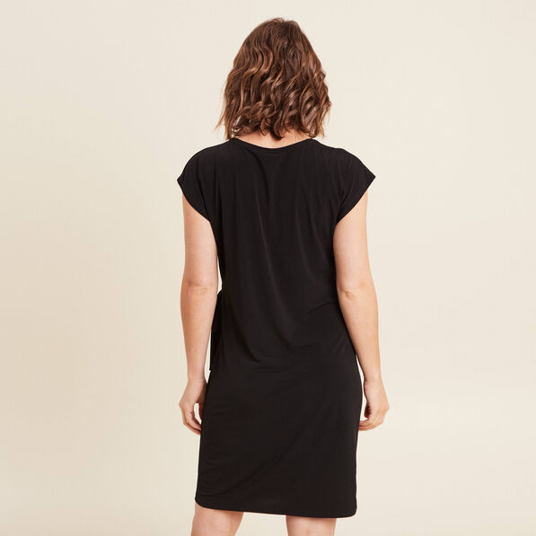 Robe cintrée courte col rond noir femme