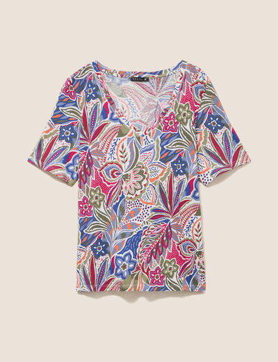 T-shirt col V manches courtes mauve femme