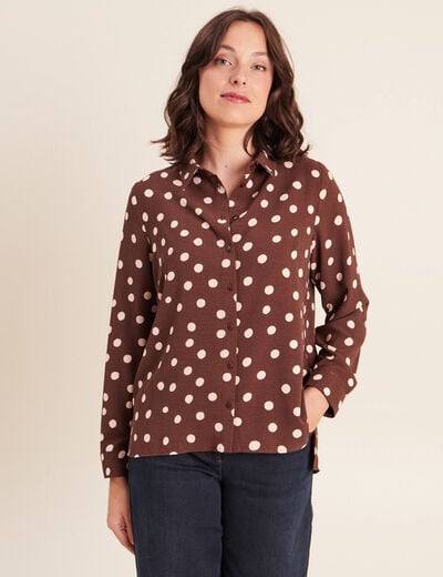 Chemise fluide manches longues marron femme
