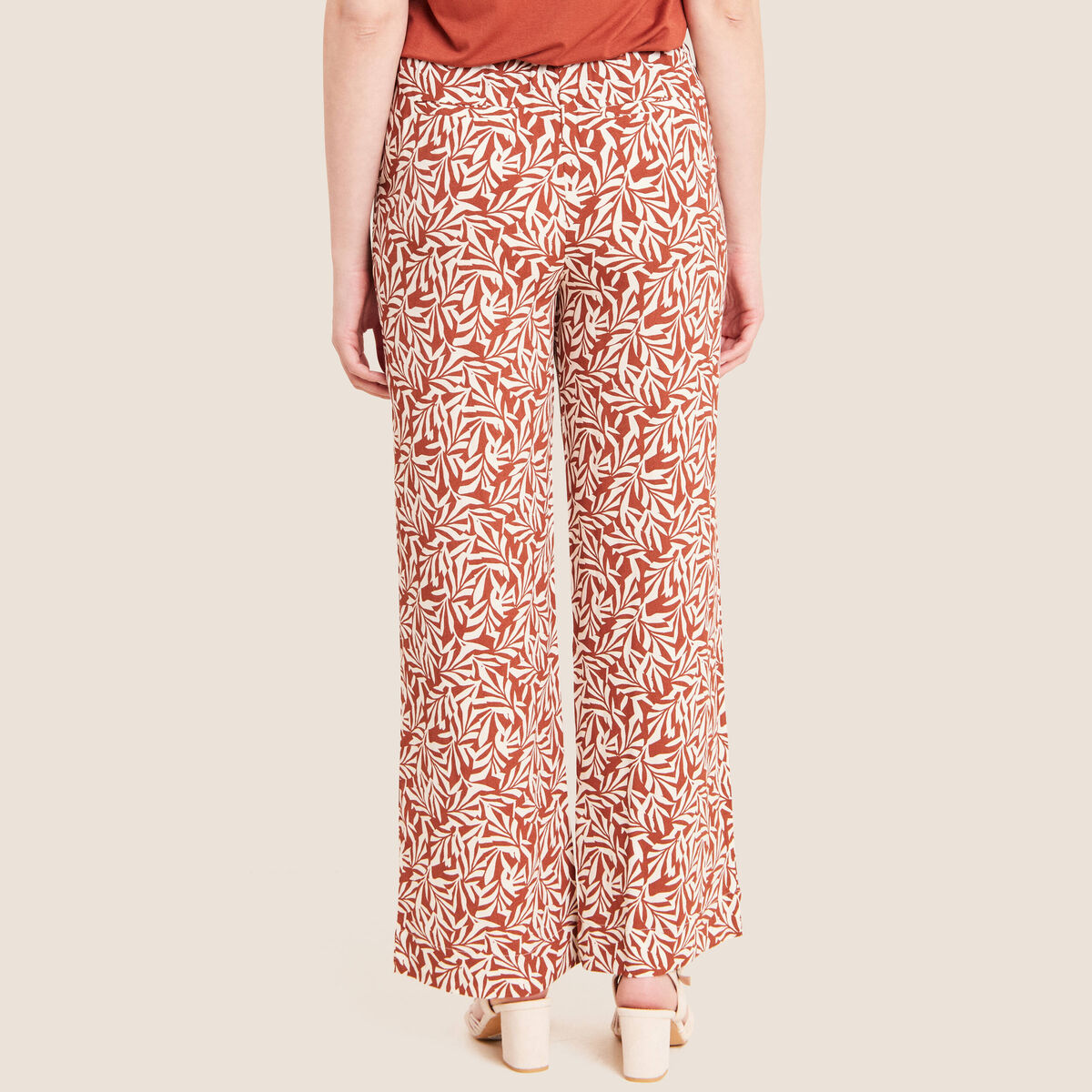 Pantalon large taille haute orange femme