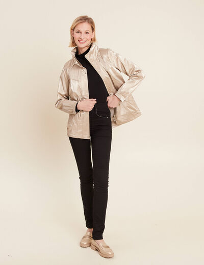 Parka courte métallisée beige femme