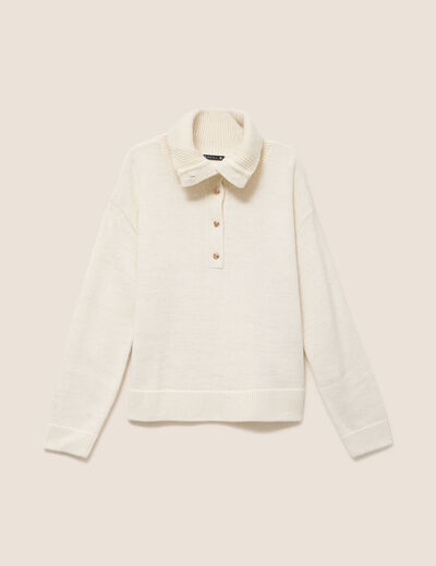 Pull col camionneur ecru femme