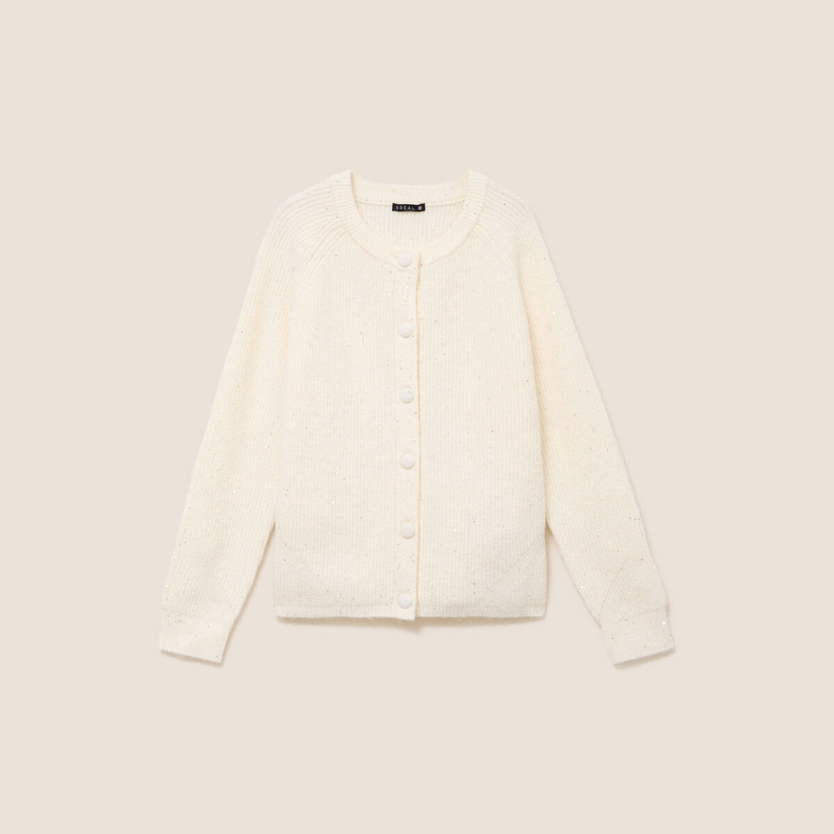 Cardigan col rond &agrave; sequins ecru femme