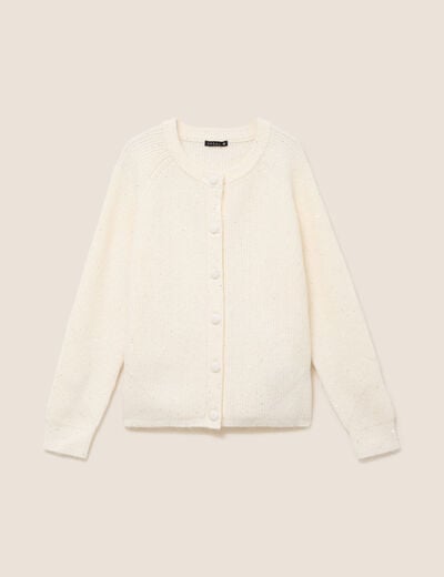 Cardigan col rond &agrave; sequins ecru femme