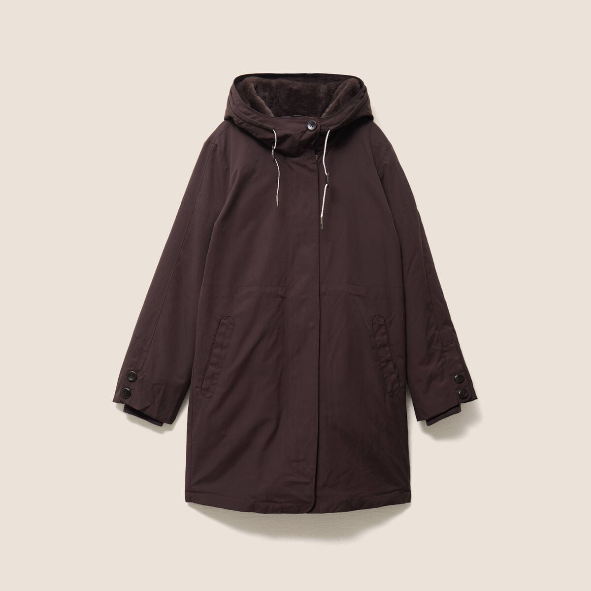 Parka &agrave; capuche taille ajustable marron fonc&eacute; femme