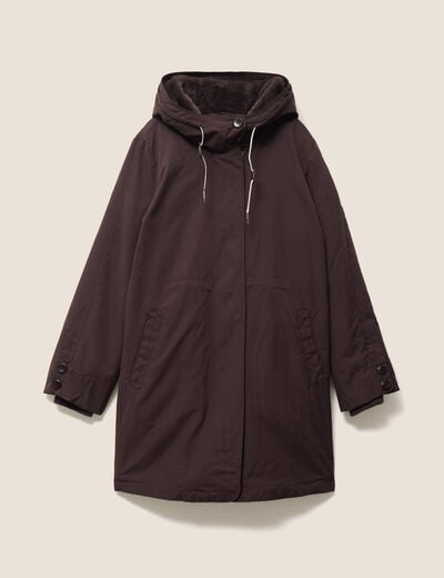 Parka &agrave; capuche taille ajustable marron fonc&eacute; femme