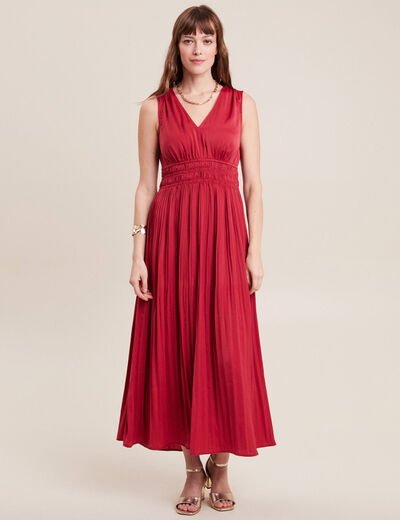 Robe longue empire satin bordeaux femme