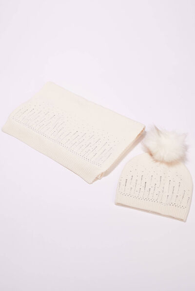Ensemble écharpe et bonnet ecru femme