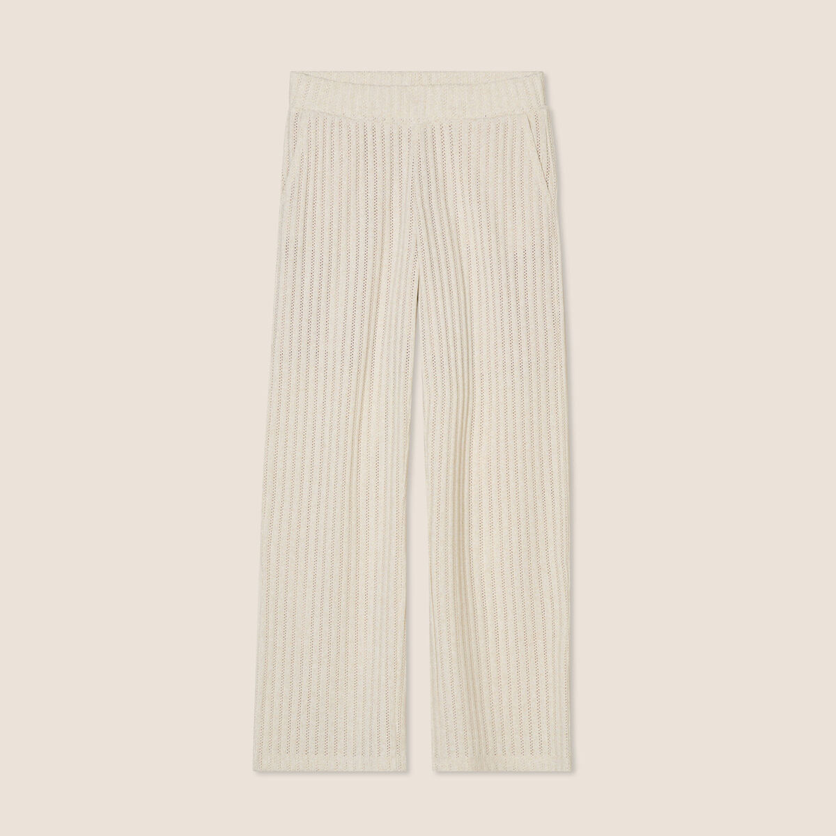 Pantalon maille large ecru femme