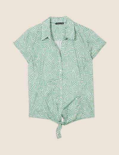Chemise manches courtes nouée noir femme