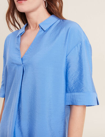 Blouse manches 3/4 bleu femme