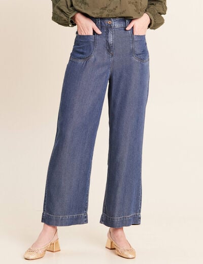 Jean large 7/8&egrave;me denim double stone femme