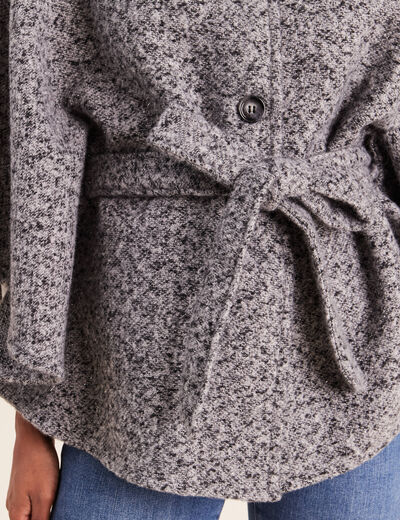 Poncho ceintur&eacute; gris clair femme